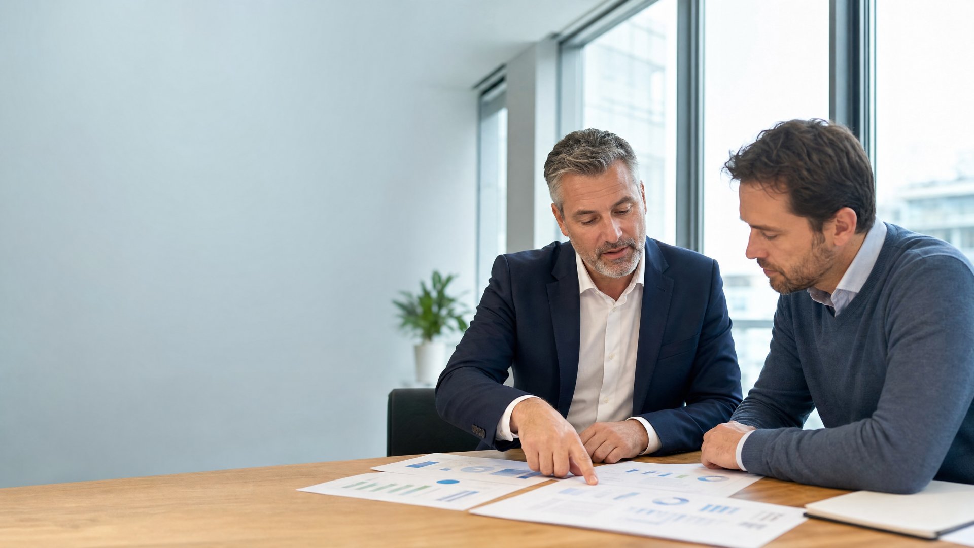 IT-Berater und Kunde prüfen gemeinsam Unterlagen einer bestehenden IT-Umgebung